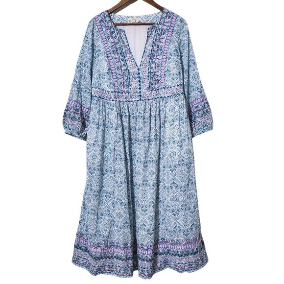 BODEN  Embroidered Cotton Midi Dress Size US 8 Printed Beachy Womens - Picture 1 of 15